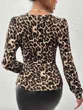 Leopard print lace panel T-shirt top